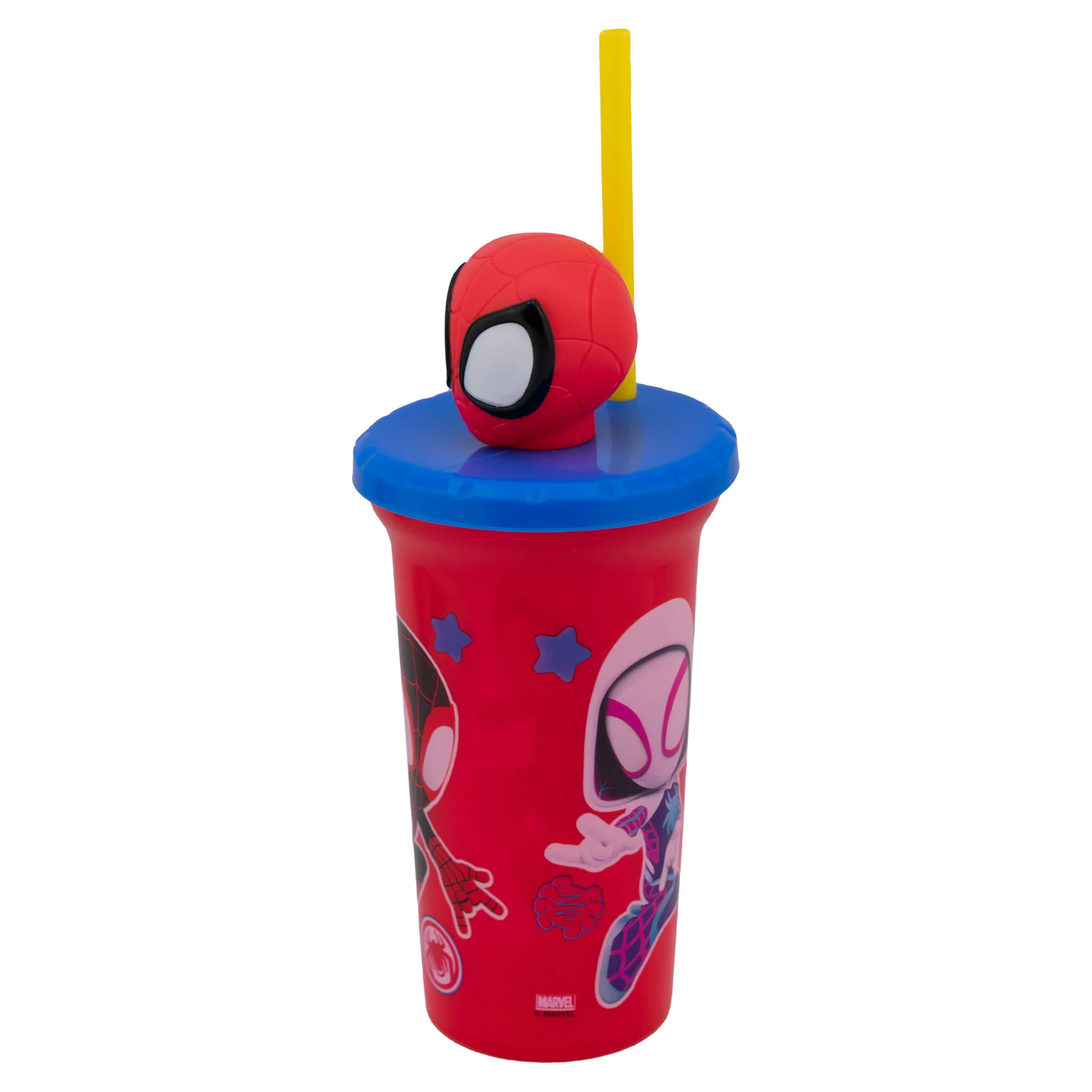 Vaso Infantil Con Tapa 3d Y Popote Spiderman 443ml - Imagen 2