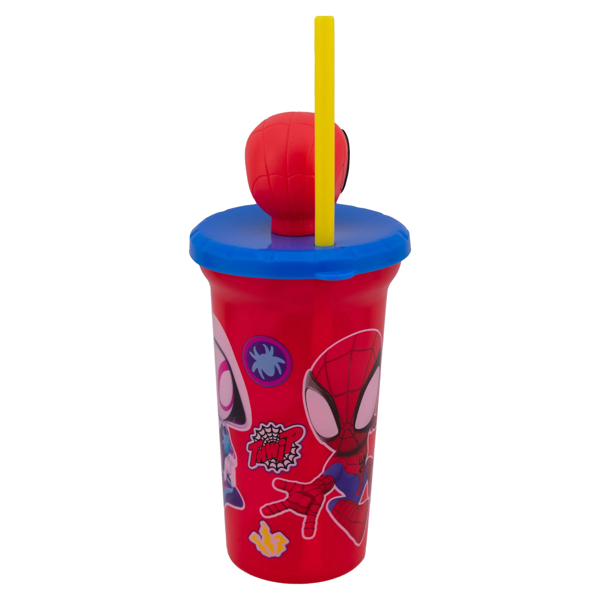 Vaso Infantil Con Tapa 3d Y Popote Spiderman 443ml - Imagen 4