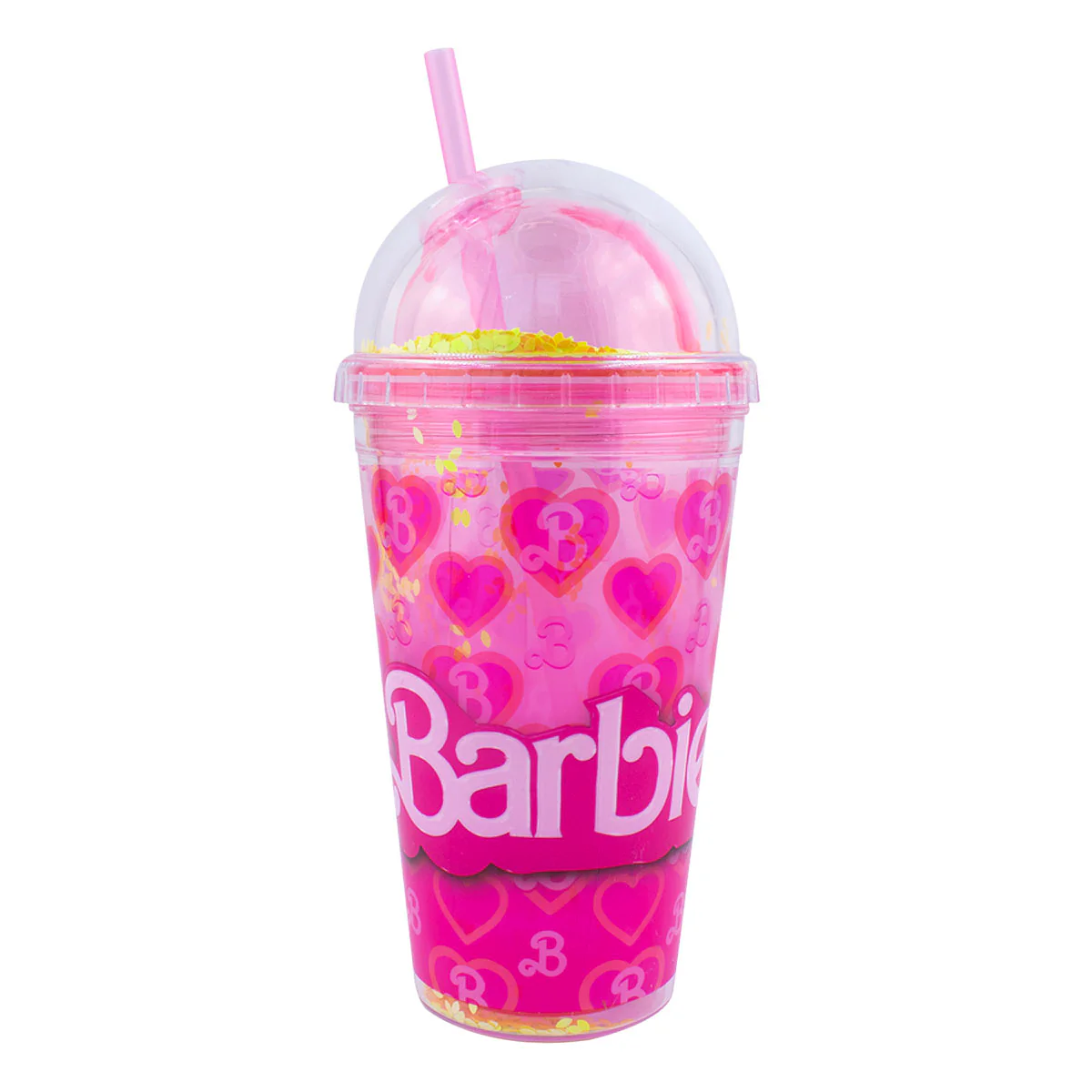 Vaso de Plástico con Doble Pared, Tapa tipo Domo y Popote Fun kids Barbie 500ml