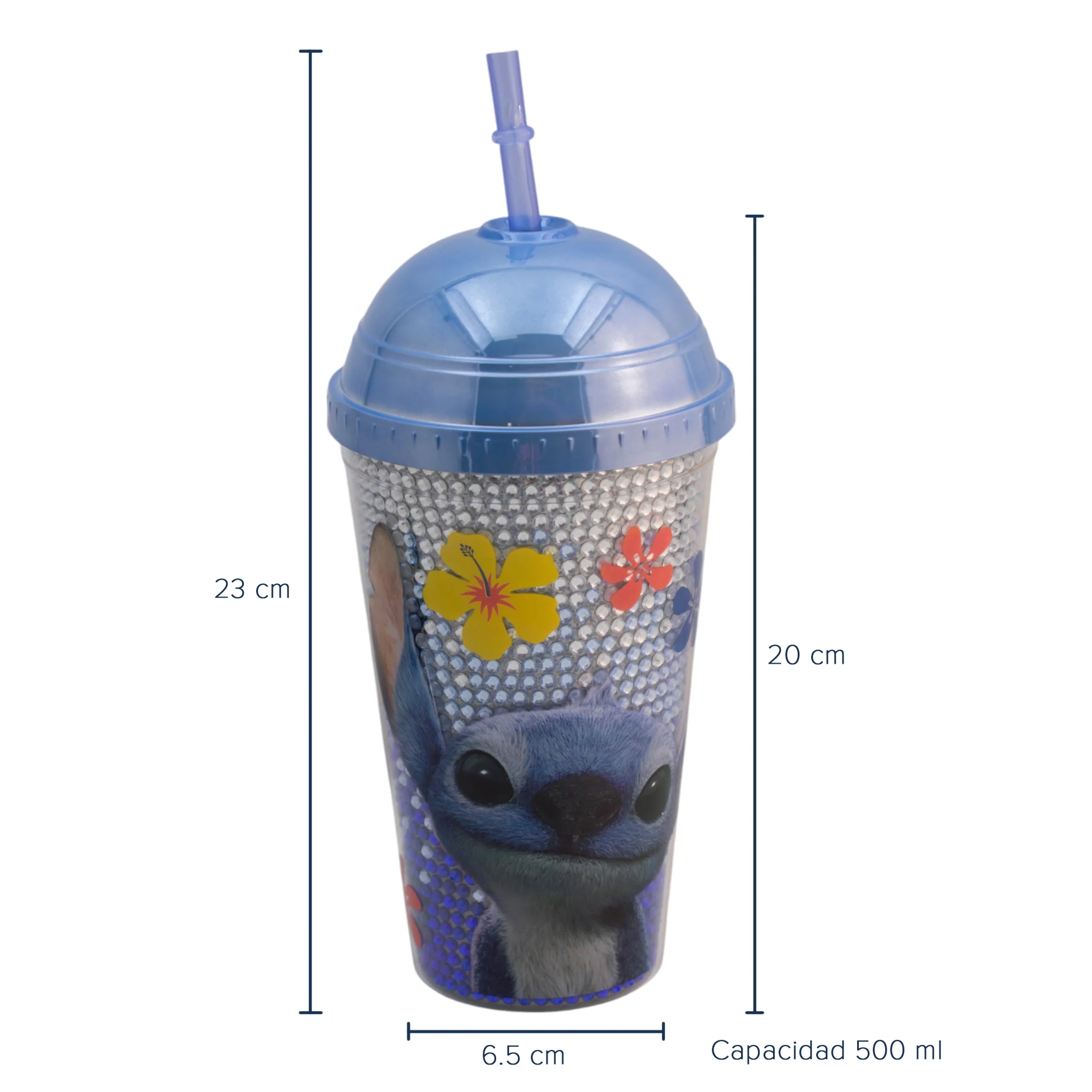 Vaso de Plástico con Doble Pared Tapa tipo Domo y Popote Disney Stitch Live Action 500ml - Imagen 9