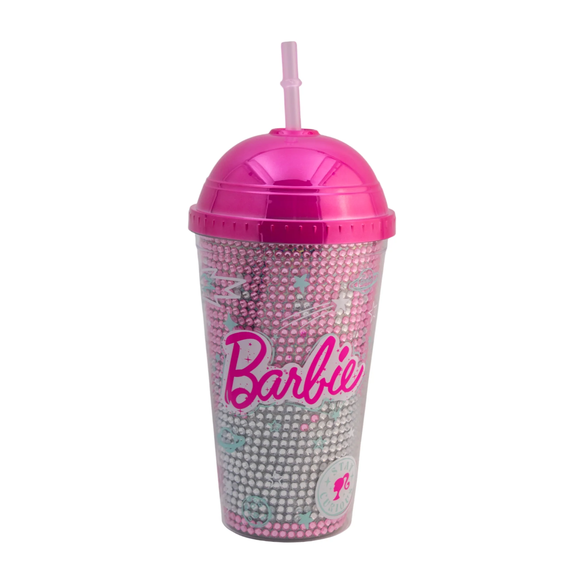 Vaso con Doble Pared con Tapa tipo Domo y Brillitos BARBIE 500ml - Imagen 2