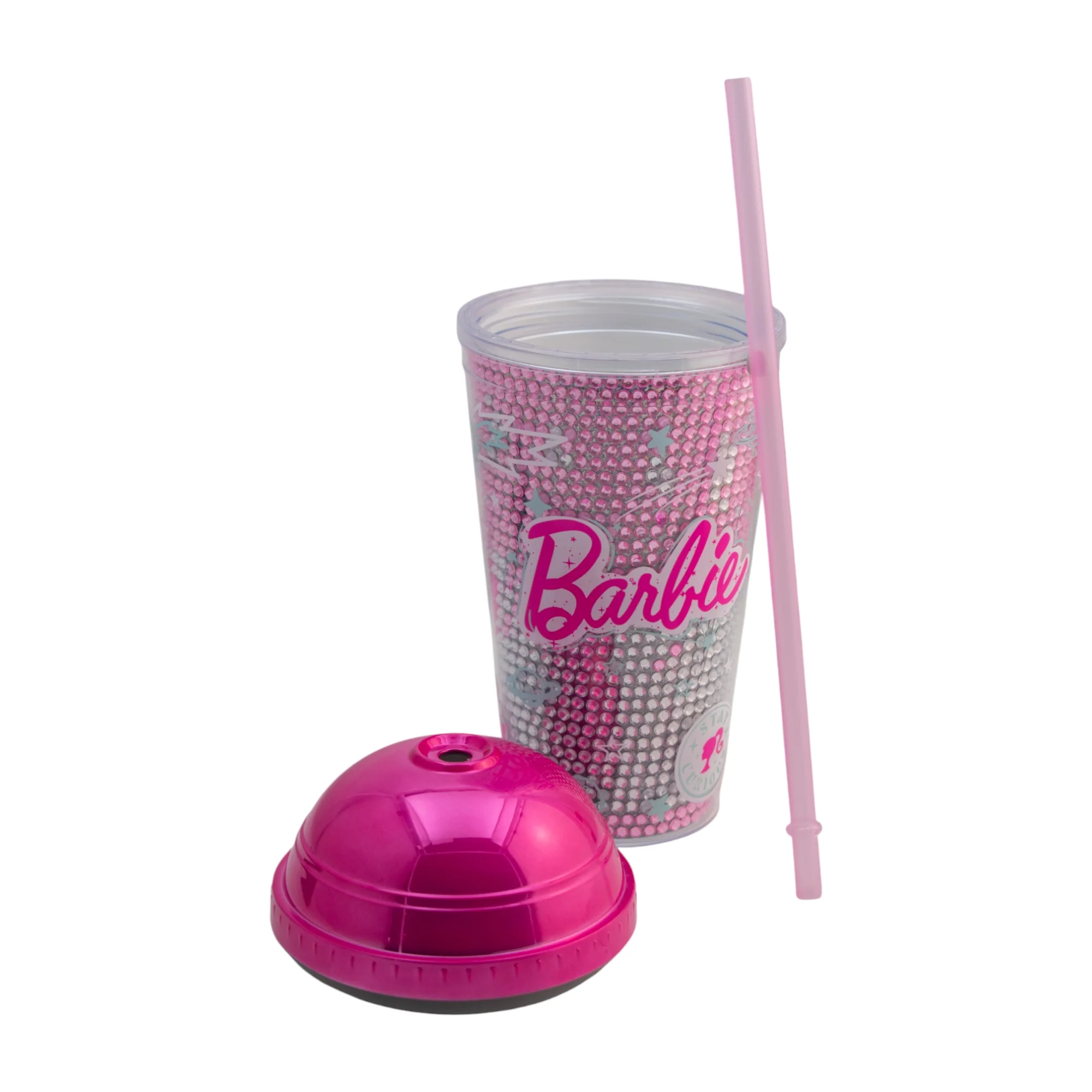 Vaso con Doble Pared con Tapa tipo Domo y Brillitos BARBIE 500ml - Imagen 4