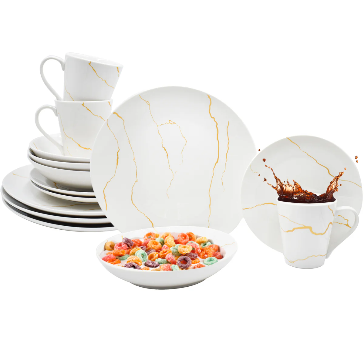 Vajilla con Tazas Para 4 Personas Kaiser Art/Golden Marble Porcelana 16 pz - Imagen 8
