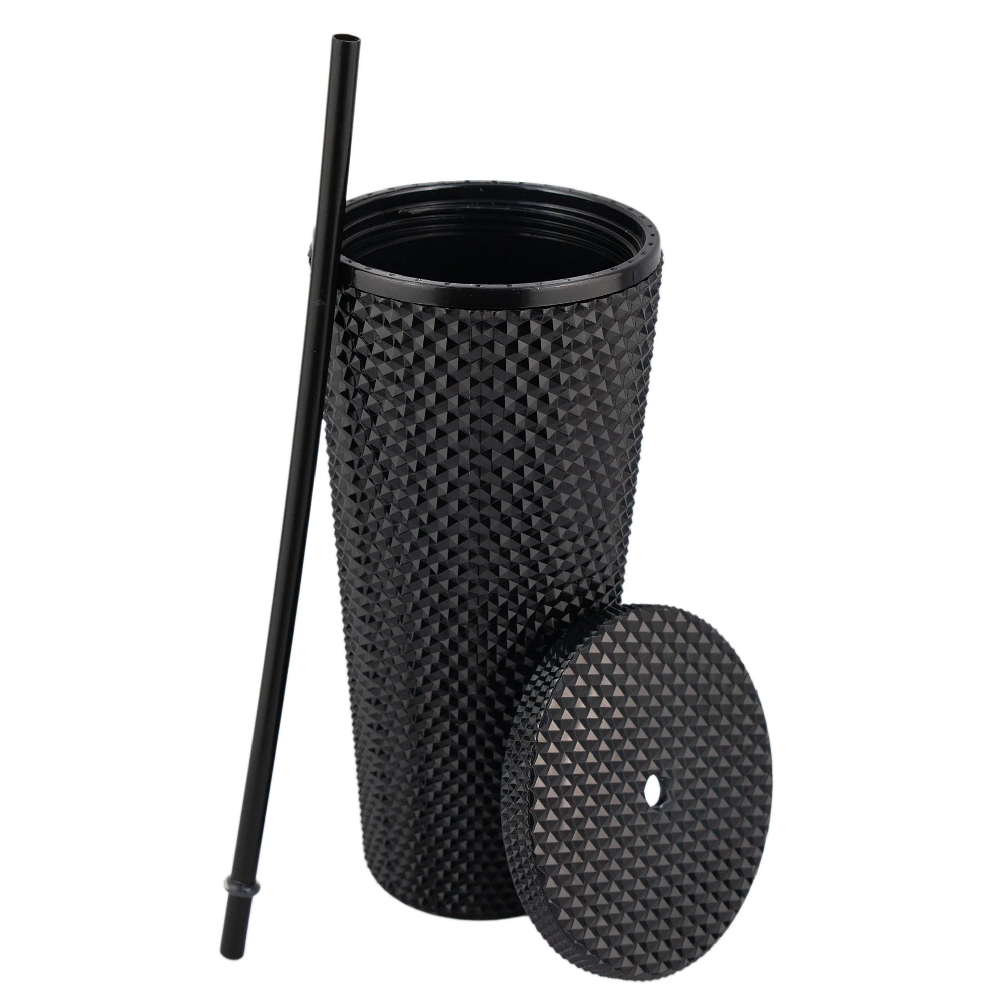 Vaso NUVÓ Grande Con Relieve Diamante Tapa Y Popote 600ml - Imagen 6