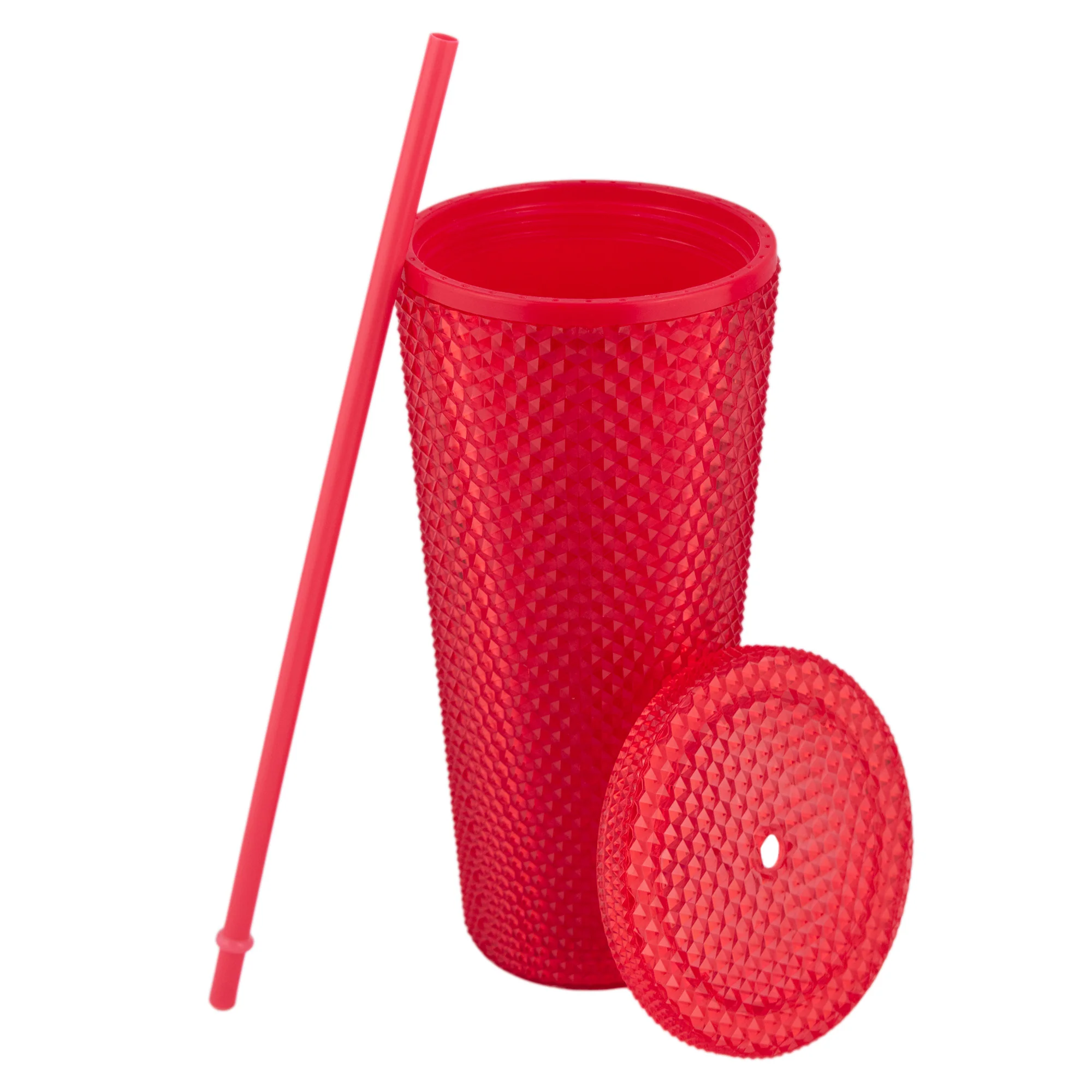 Vaso NUVÓ Grande Con Relieve Diamante Tapa Y Popote 600ml - Imagen 9