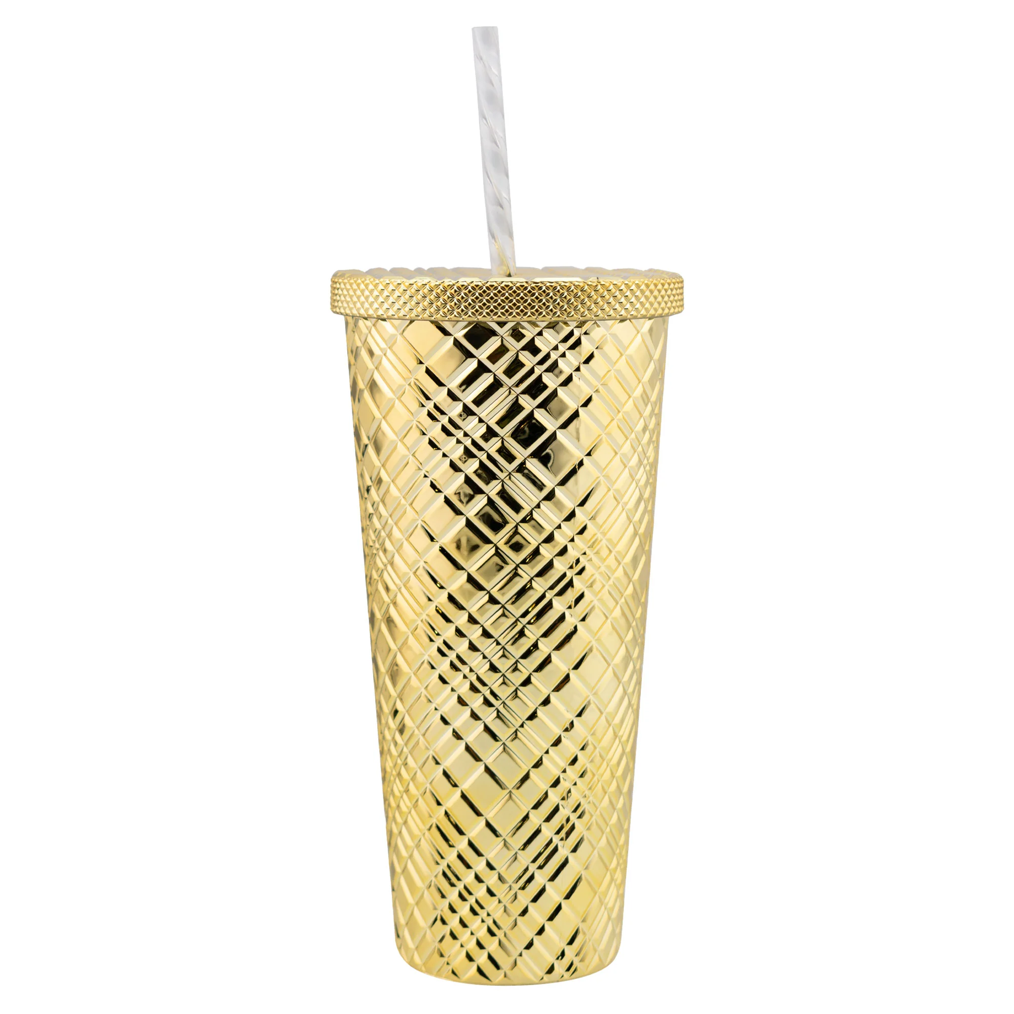 Vaso NUVÓ Grande Con Relieve Diamante Tapa Y Popote 600ml