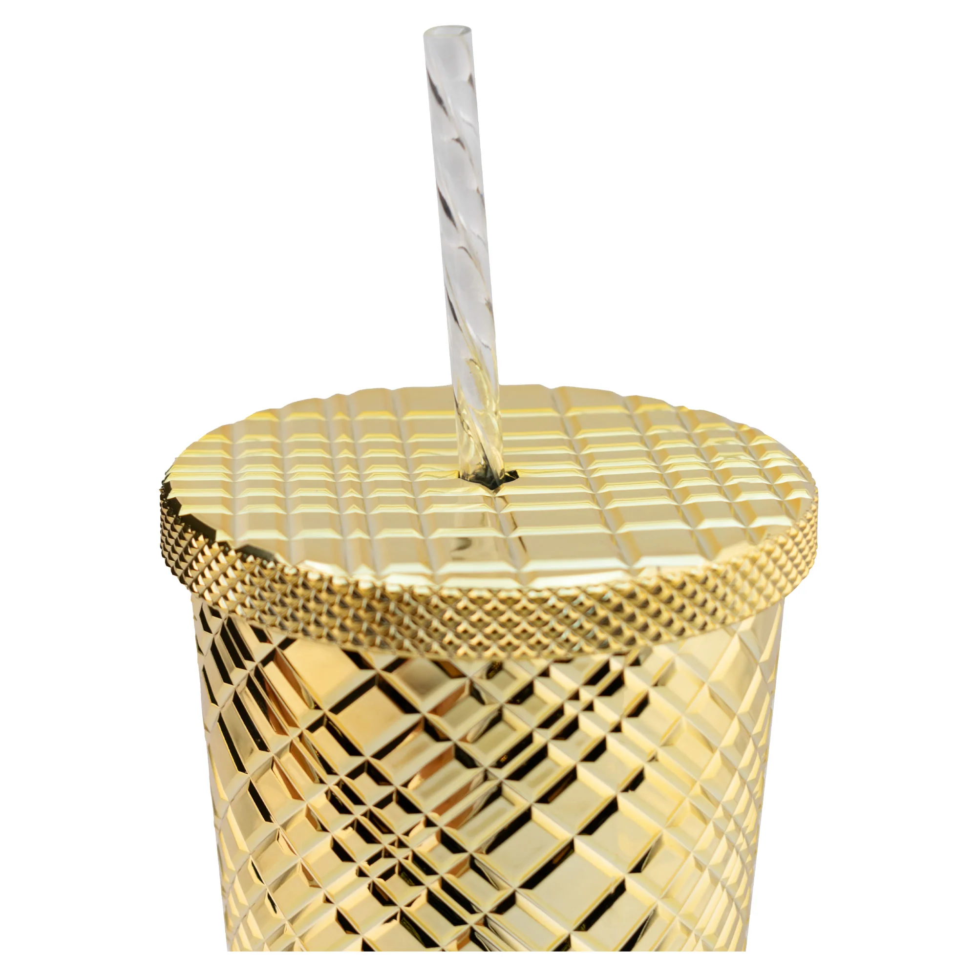 Vaso NUVÓ Grande Con Relieve Diamante Tapa Y Popote 600ml - Imagen 2