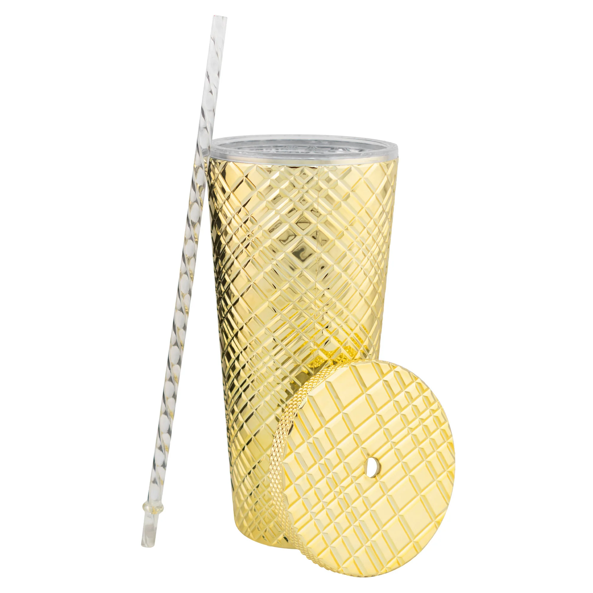 Vaso NUVÓ Grande Con Relieve Diamante Tapa Y Popote 600ml - Imagen 3