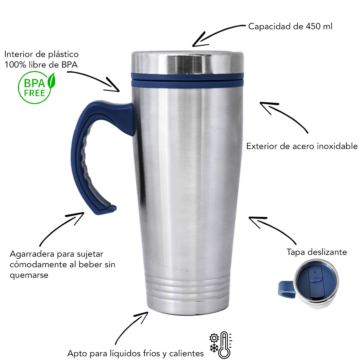 Termo Vaso Termico Top Choice Doble Pared Acero Inoxidable 450ml - Imagen 2