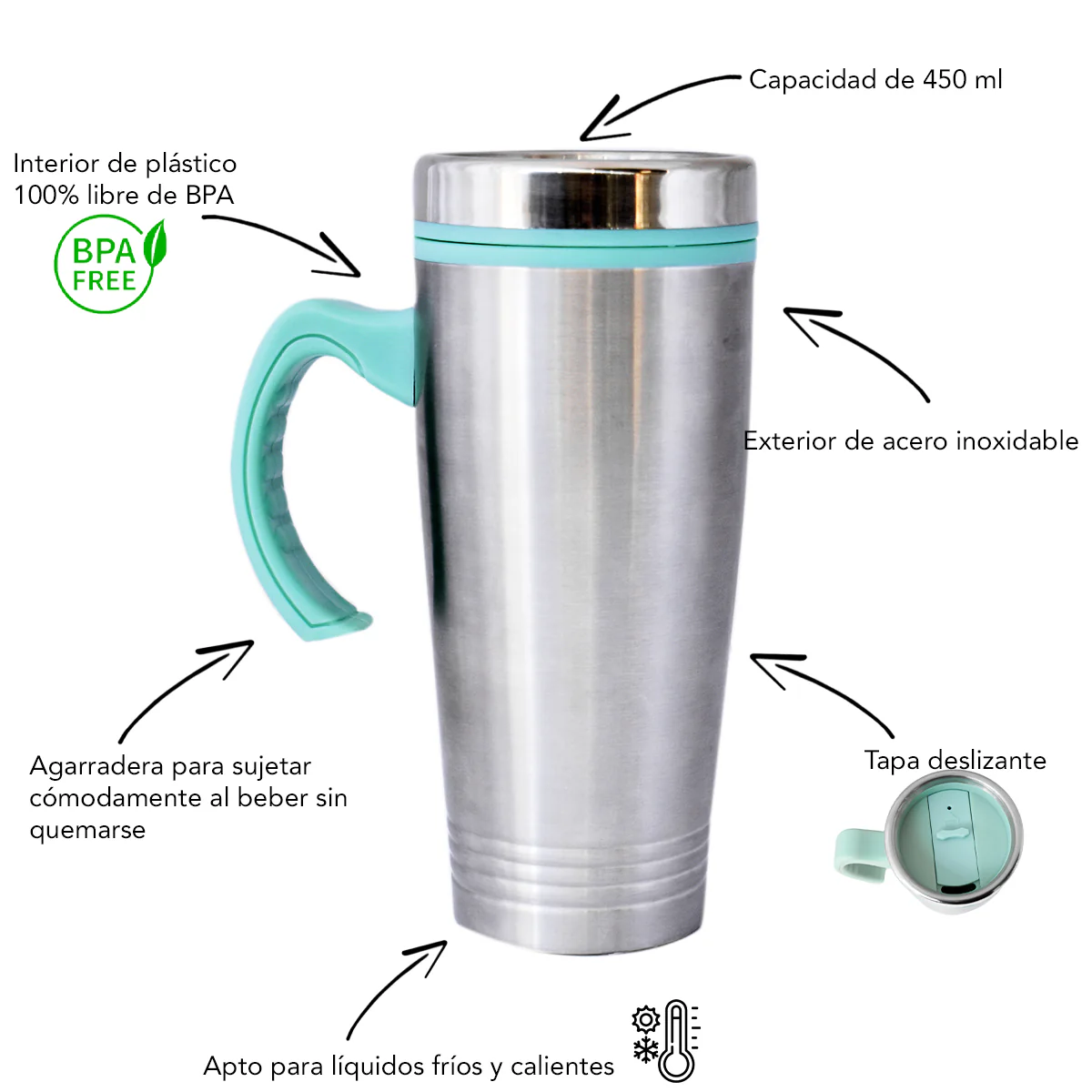 Termo Vaso Termico Top Choice Doble Pared Acero Inoxidable 450ml - Imagen 6
