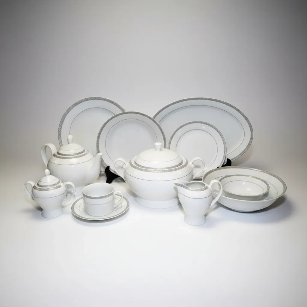 Vajilla De Porcelana Premium Silver Elegante 58 Pzas