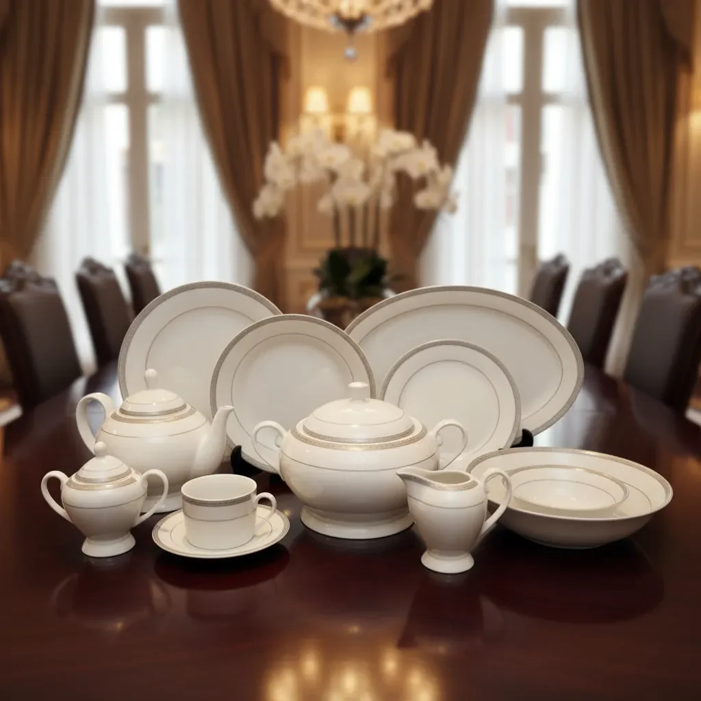 Vajilla De Porcelana Premium Silver Elegante 58 Pzas - Imagen 6