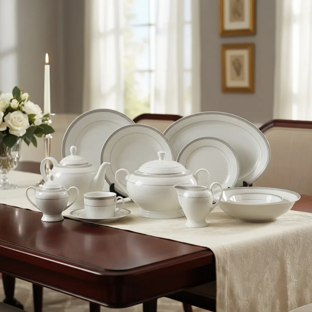 Vajilla De Porcelana Premium Silver Elegante 58 Pzas - Imagen 7