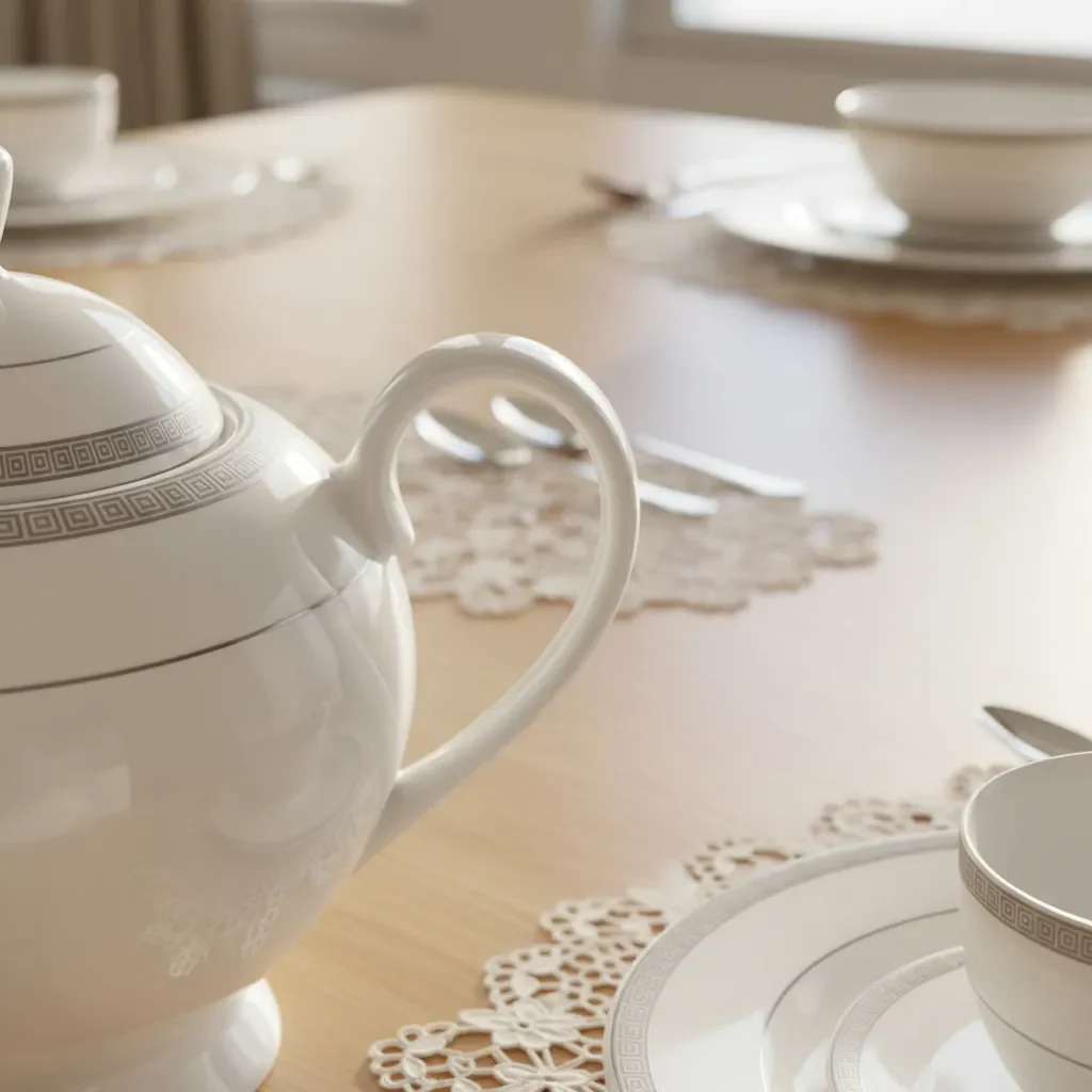 Vajilla De Porcelana Premium Silver Elegante 58 Pzas - Imagen 4