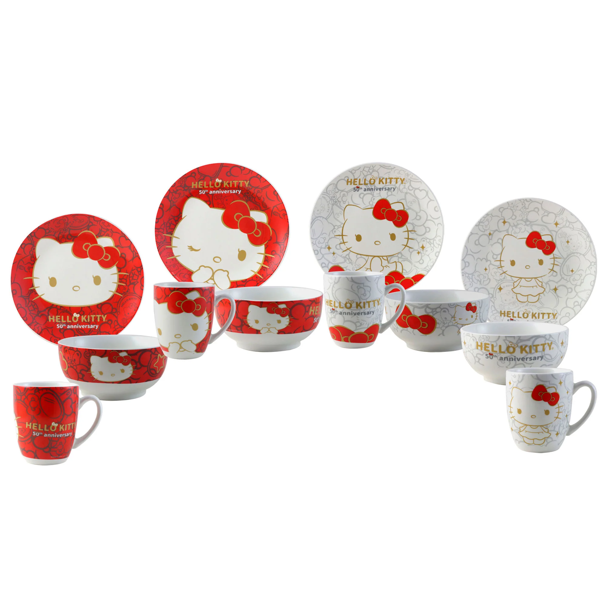 Vajilla De Porcelana Hello Kitty 50 Aniversario 12 Pzas