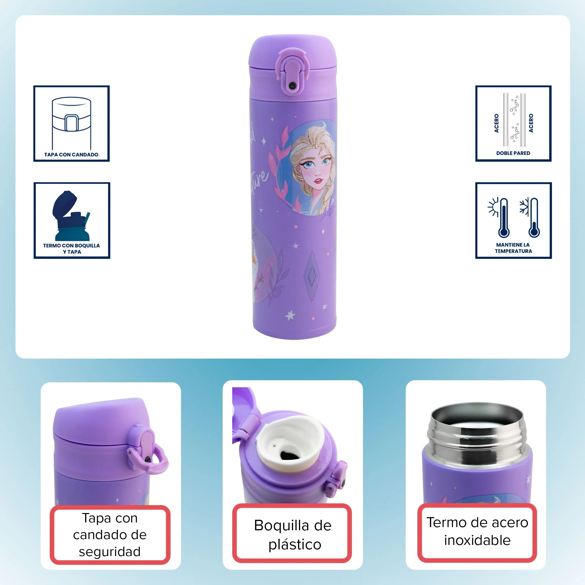 Termo de Acero Inoxidable con Doble Pared Fun Kids Personajes Animados 400ml - Imagen 8