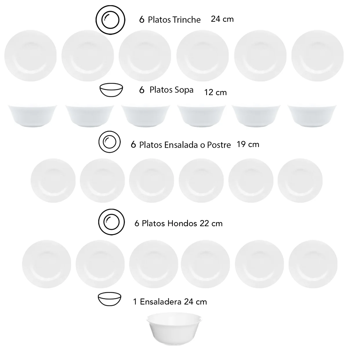 Vajilla Blanca Everyday Vidrio Opal Luminarc 4 Personas 16pz - Imagen 3