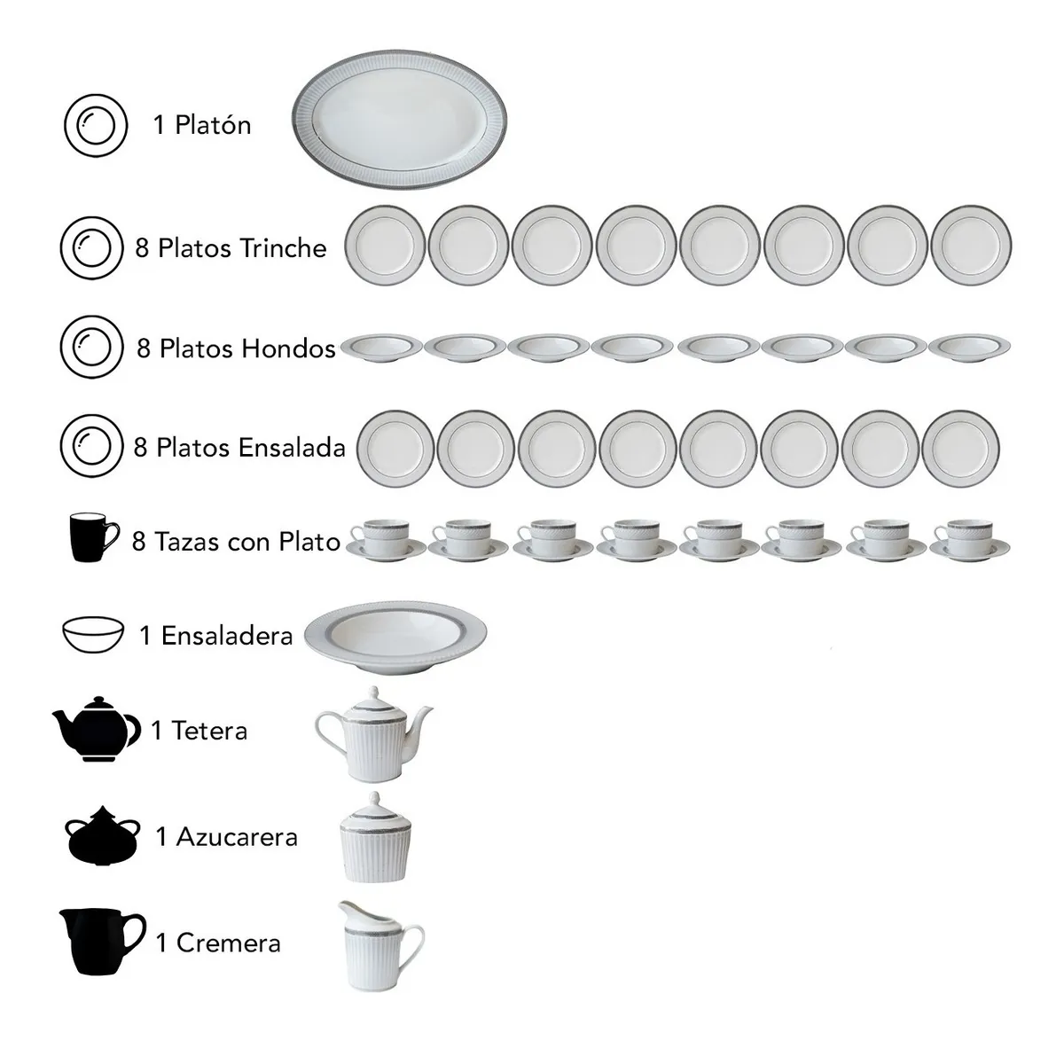 Vajilla de Porcelana Platino Top Choice 47 Piezas - Imagen 8