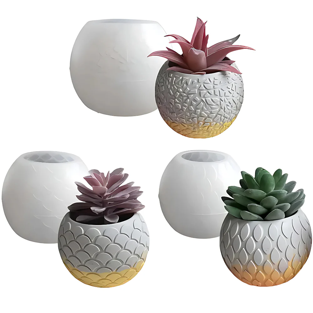 Set de 3 moldes para macetas con relieve