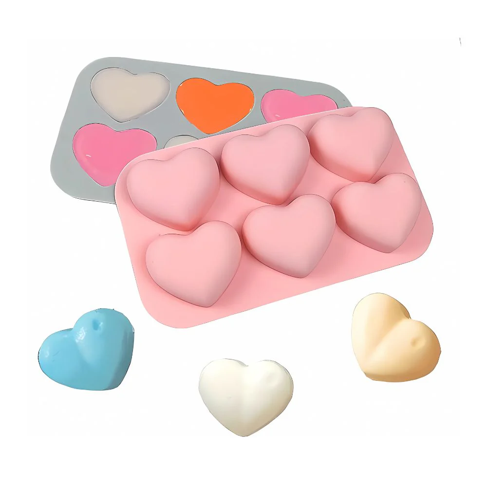 Molde De Silicón corazón 3D 6 cavidades