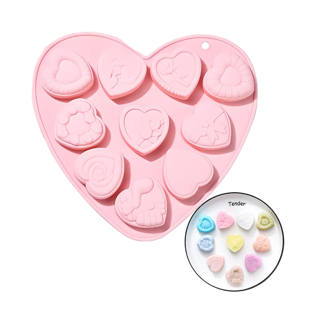 Molde De Silicón Corazones varias 10 cavidades.