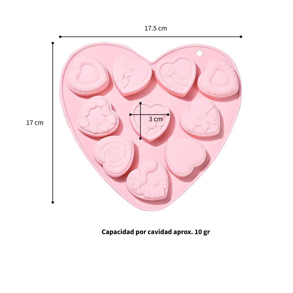 Molde De Silicón Corazones varias 10 cavidades. - Imagen 3