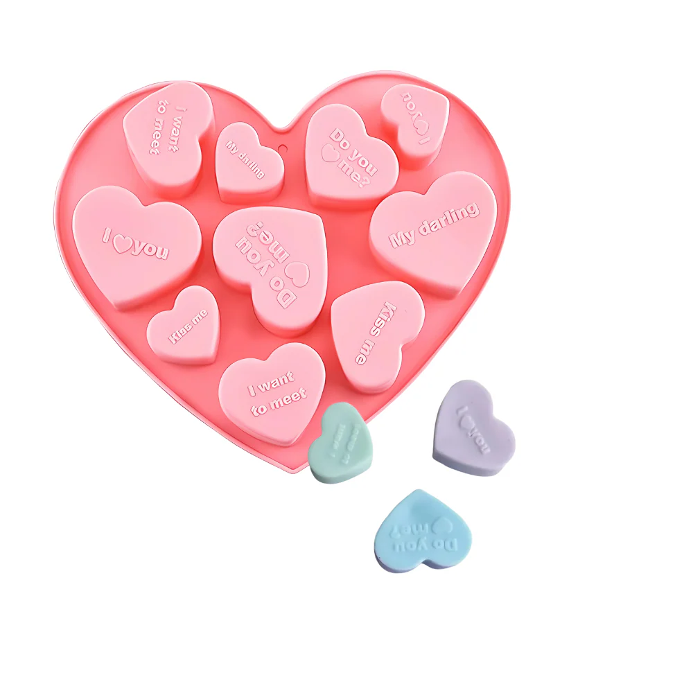 Molde De Silicón Corazones Frases 10 cavidades