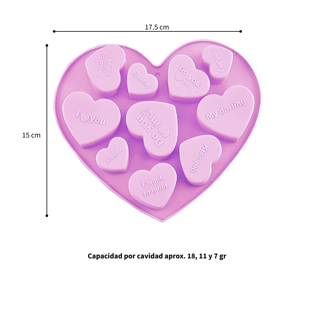 Molde De Silicón Corazones Frases 10 cavidades - Imagen 3