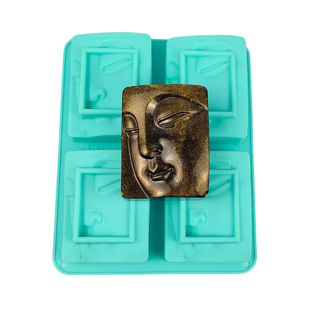Molde de Silicón 4 Cavidades Grabada Cara Buda Jabonero