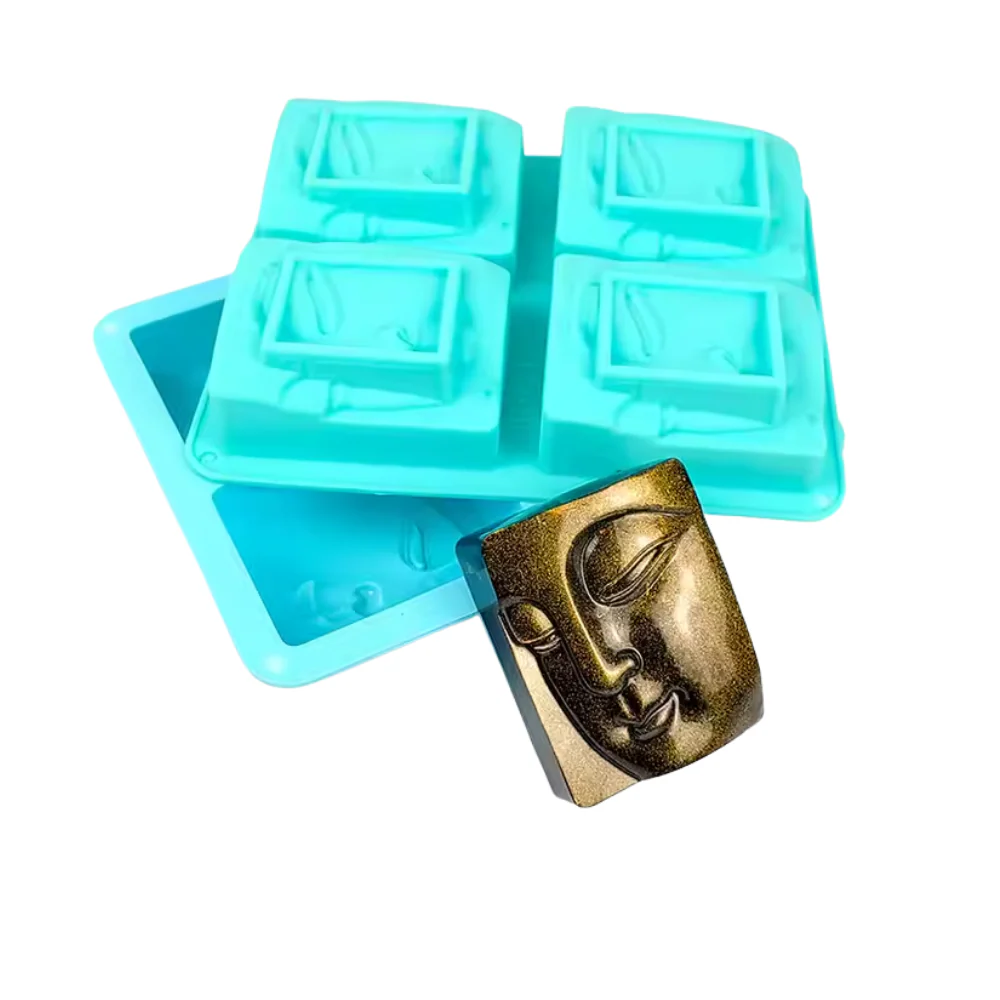 Molde de Silicón 4 Cavidades Grabada Cara Buda Jabonero - Imagen 2