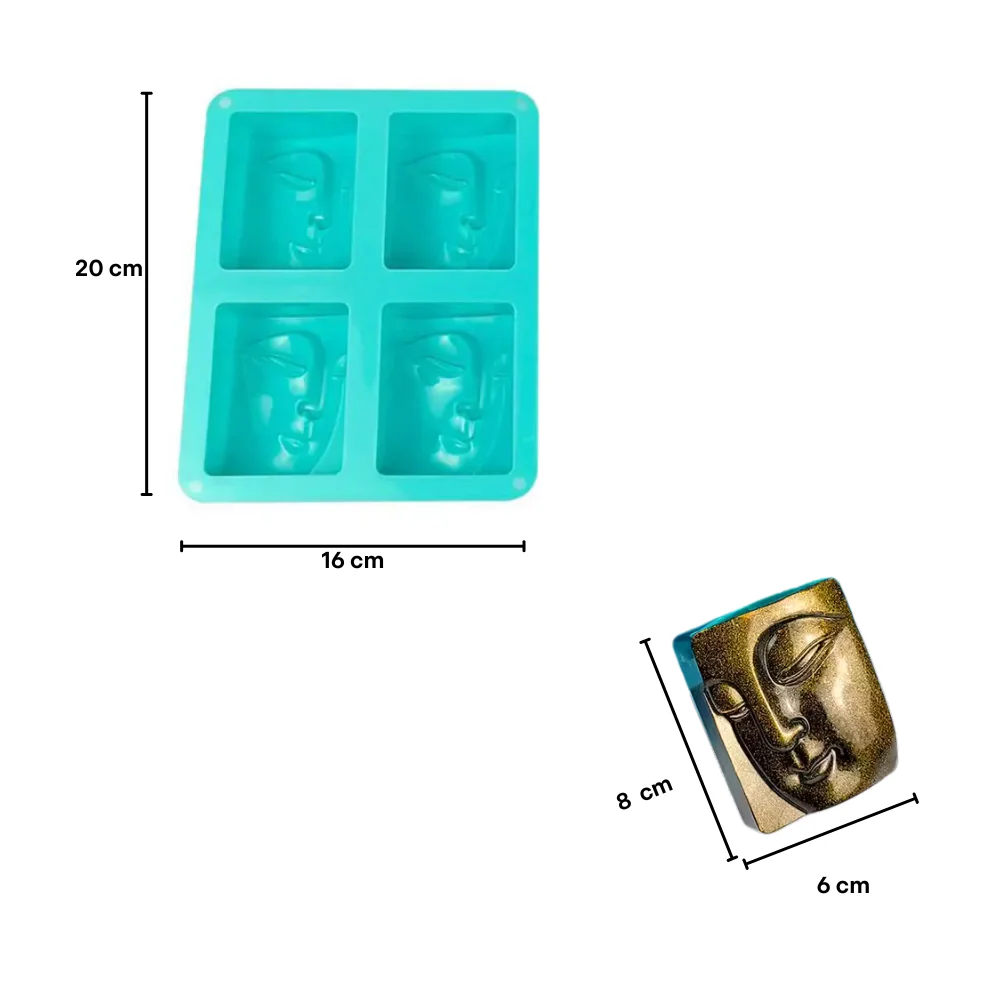 Molde de Silicón 4 Cavidades Grabada Cara Buda Jabonero - Imagen 3