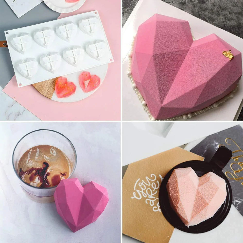 Molde de Silicón Corazón Diamante 6 Cavidades. - Imagen 3