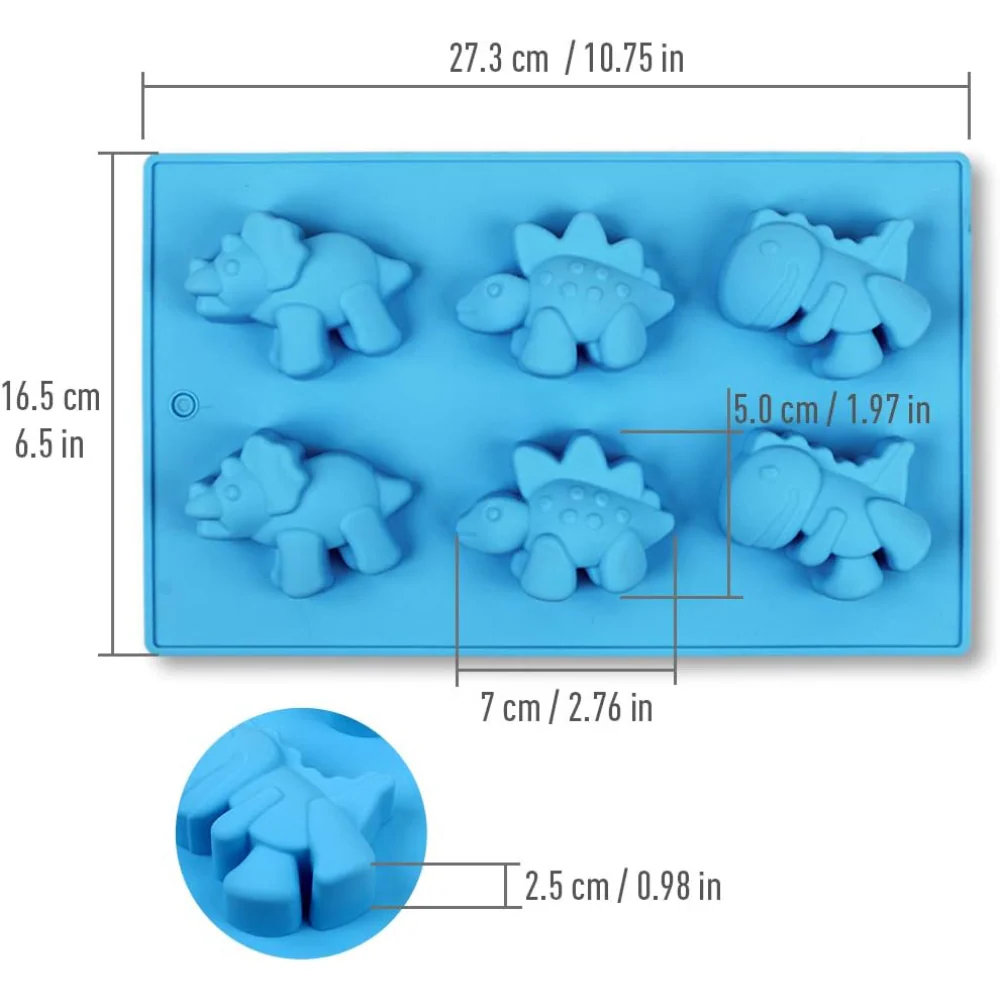 Molde de Silicón Doméstico 6 Cavidades Dinos 2D - Imagen 5