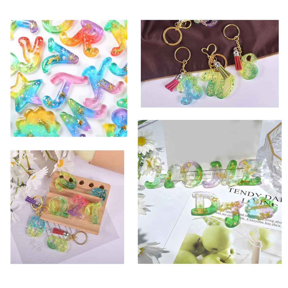 Molde de Silicón Abecedario y Figuras Invertido para Colgantes en Resina - Imagen 3