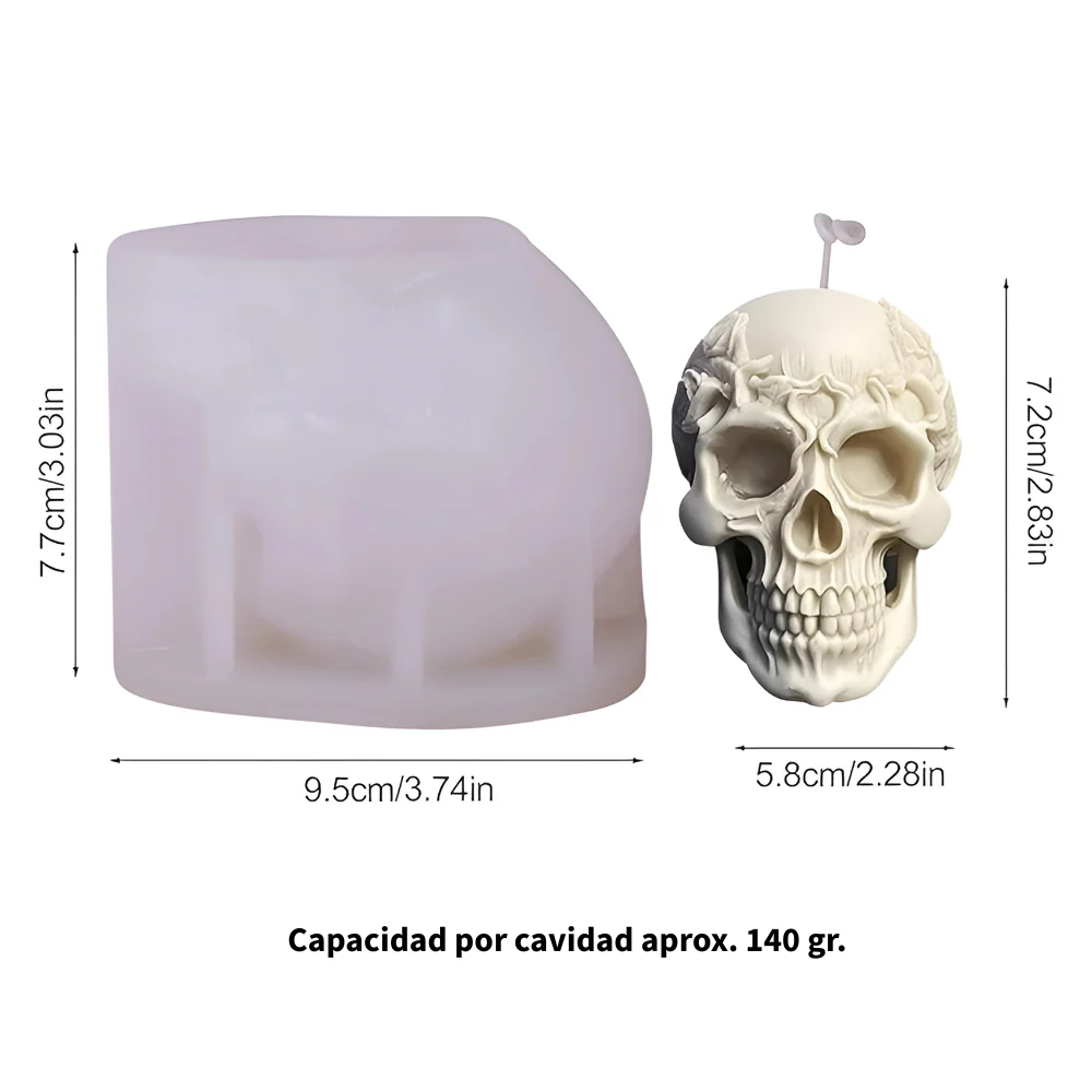 Molde de Cráneo 3D Flores y Raíces para Vela - Imagen 3