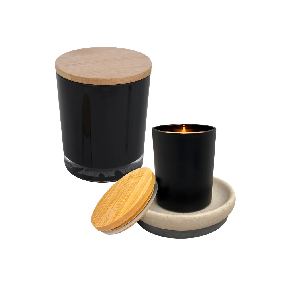 Tarro para Vela Interior Negro con Tapa Bambú 210 ml - Imagen 2