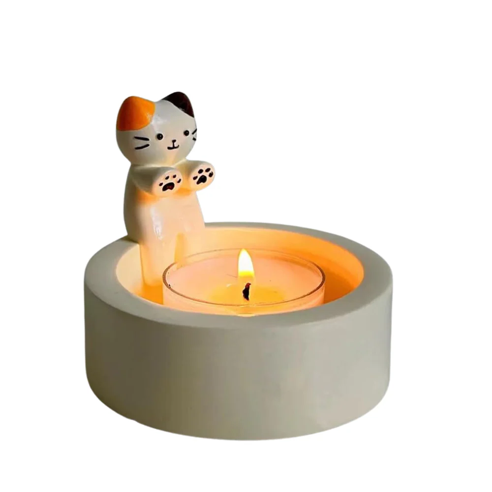 Portavela Gato Orejas Pintas Dibujo Animado Cerámica