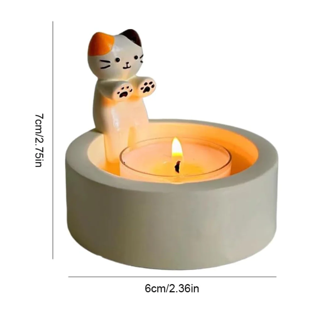 Portavela Gato Orejas Pintas Dibujo Animado Cerámica - Imagen 4